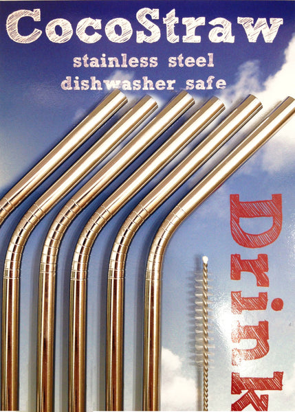 6 Reusable Straws - Stainless Steel Drinking - Set of 6 + 2 Cleaners - Eco Friendly, SAFE, NON-TOXIC non-plastic
