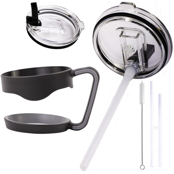 Travel Mug Sip Straw Lid 30 oz Flip Suction Replacement Top Cap Vacuum Insulated Tumbler Rambler Suck Sippy Mouth Spill Bottle Fits Yeti Ozark Polar Sic Rocky CocoStraw (1 Sip Lid + 1 Handle 30oz)