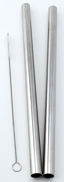 2 Stainless Steel Straws Big Straw Extra Wide 1/2" x 9.5" Long Thick FAT - CocoStraw Brand
