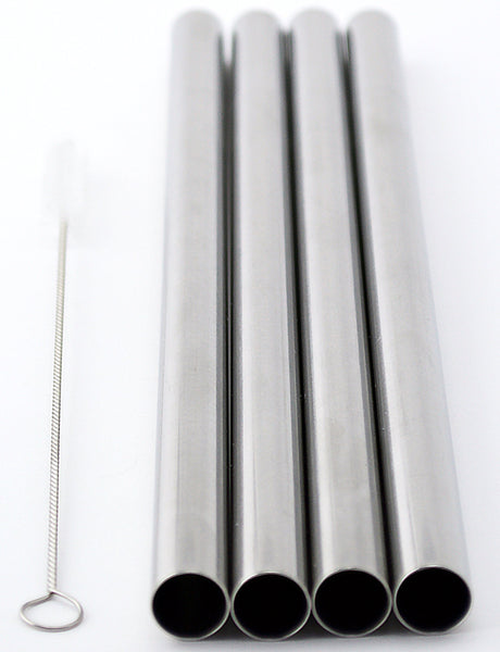 4 BOBA Straw Stainless Steel Extra Wide 1/2" x 9.5" Long Tapioca Pearl Bubble Tea Thick FAT