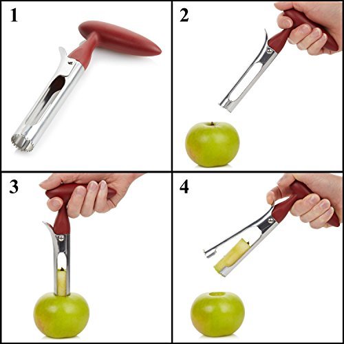 2 PACK - Apple Corer Lever Tool by BRIGHT KITCHEN Stainless Steel Pear Fruit Seed Remover Cherry Red Grip with Serrated Blade
