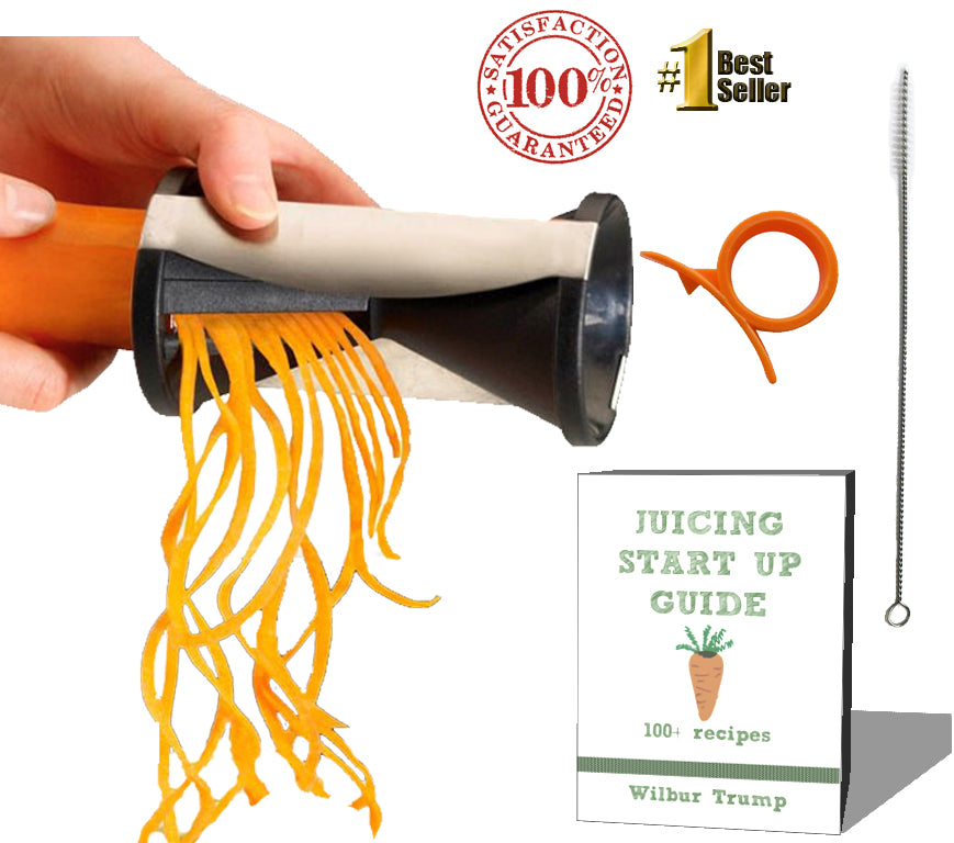 #1 Zoodle Magic Veggie Spiralizer + Bonus Pack - eBook + Cleaning Bush + Citrus Peeler - Noodle Spiral Cutter Raw Slicer - Make Raw Low Carb