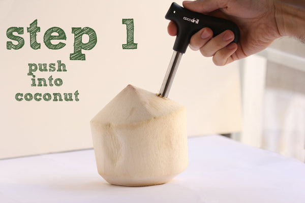 CocoDrill Young Coconut Opening Tool -(Punch Tap) Knife Opener for Raw Coco Water Juice - Makes Straw Hole! (Fresh, Thai, Hawaii)