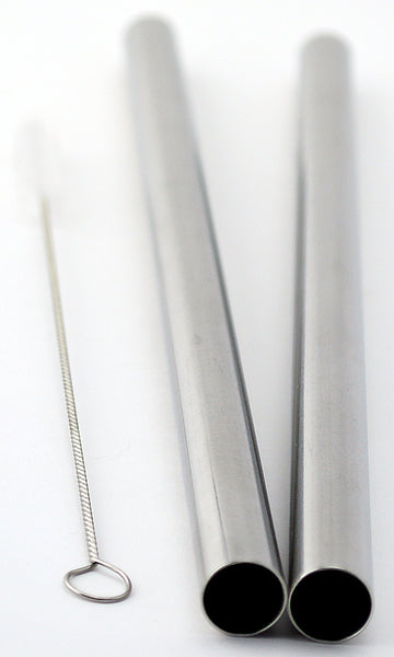2 Stainless Steel Straws Big Straw Extra Wide 1/2" x 9.5" Long Thick FAT - CocoStraw Brand