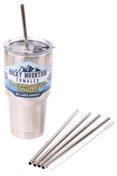 4 Bend Stainless Steel Straws for Rocky Mountain 30 Ounce Double-Wall Tumbler Vacuum Cup - CocoStraw Brand Drinking Straw TV