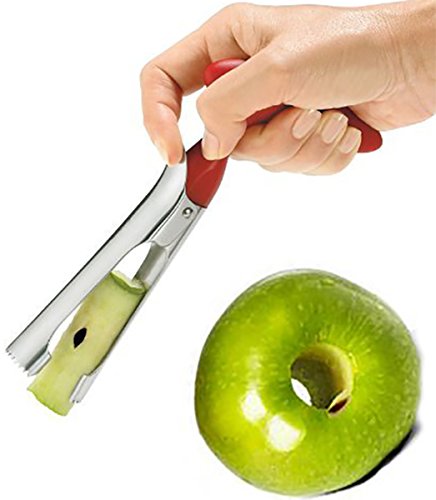 Apple Corer Lever Tool by BRIGHT KITCHEN Stainless Steel Pear Fruit Seed Remover Cherry Red Grip with Serrated Blade