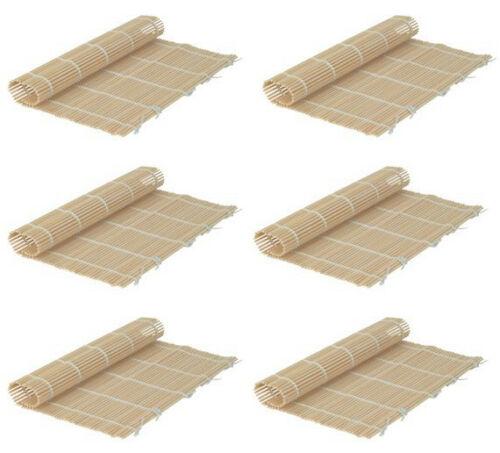 Set of 6 Bamboo Sushi Rolling Mats 9-1/2 Inches Square