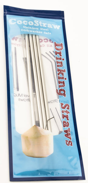 2 Stainless Steel Straws Big Straw Extra Wide 1/2" x 9.5" Long Thick FAT - CocoStraw Brand