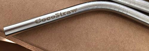CocoStraw 10 Reusable Straws - Stainless Steel Drinking - Set of 10 + Cleaner - Eco Friendly, SAFE, NON-TOXIC non-plastic- CocoStraw Brand