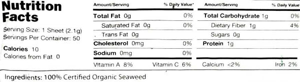 Raw Organic Nori Seaweed Sheets 50 pack