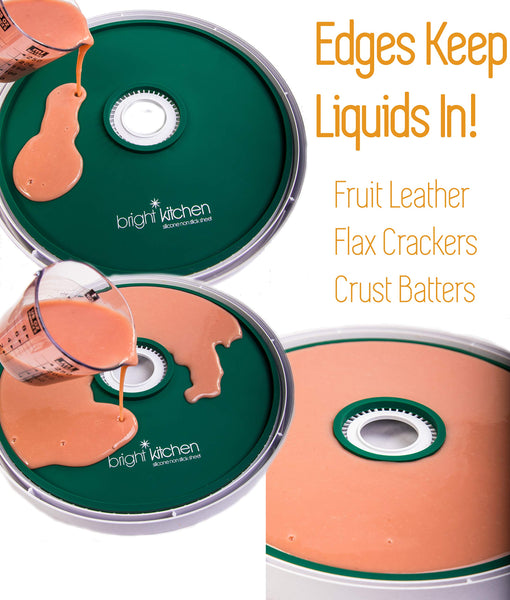 Refurb- 2 Fruit Leather Silicone Dehydrator Sheets with EDGES - NON-Toxic for Nesco Round Dehydrators Lip Mold Hold Batter Liquid Fruit Roll Up Fruit Leather Circle ReUsable Flexible Non Stick
