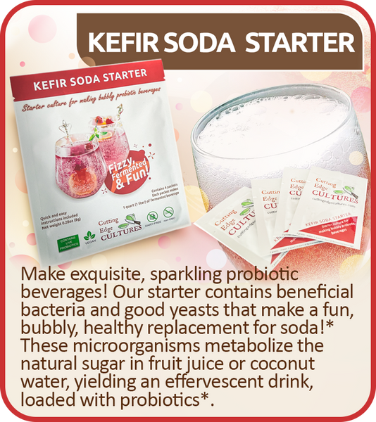 Kefir Soda Starter Culture Bubbly Probiotic Fermented Beverage Cutting Edge Cultures 4 Pack 8g Make Fizzy Fermentation Beneficial Bacteria Drinks Lactobacillus Delbrueckii Bifidum Longum Boulardii