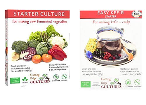 Cutting Edge Cultures Vegetable Starter Culture, 6 Pouches + 1 BOX Kefir Starter Culture, (1 Box Veg Starter + 1 Kefir Box)