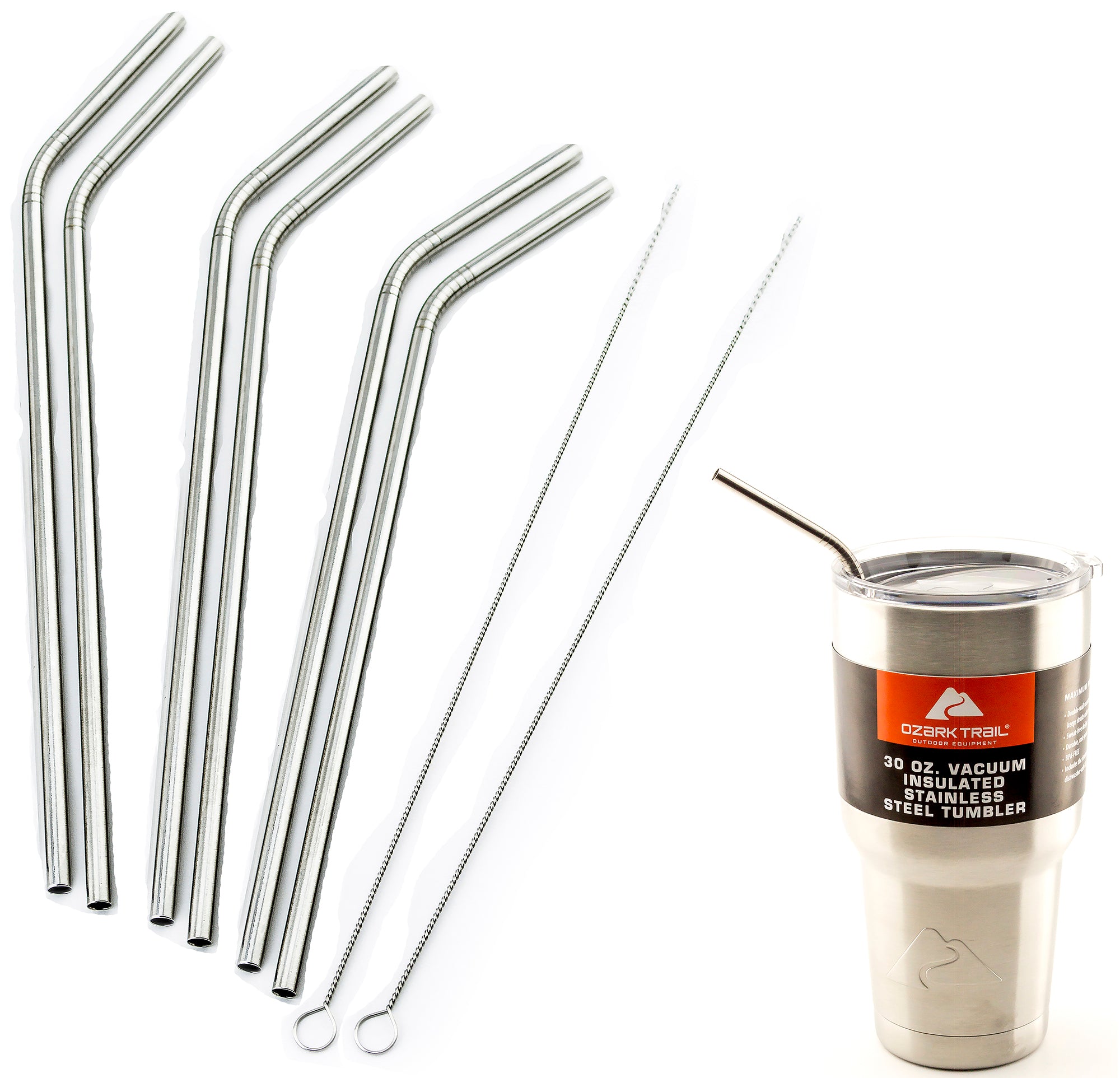 6 Bend LONG 30 oz Stainless Steel Straws fits Ozark Trail Ounce Double-Wall Rambler Vacuum Cups CocoStraw Drinking Straw