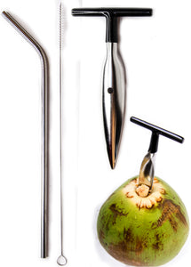 Ken's CocoMon Coconut Opener Tool + Stainless Straw for Fresh GREEN Yo –