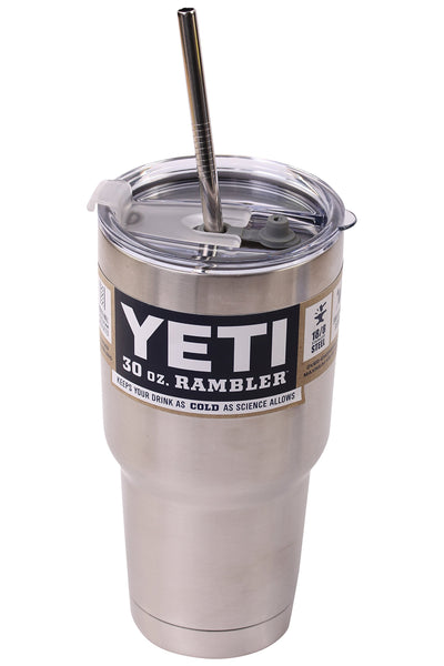 4 WIDE Stainless Steel Straws + Straw hole LID Extra LONG fits 30 oz Yeti Tumbler Rambler Cups - CocoStraw Brand Drinking Straw (4 WIDE straws + Straw Lid)
