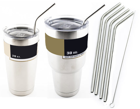 4 Bend Stainless Steel Straws Extra LONG fits 30 oz & 20 oz Yeti Tumbler Rambler Cups - CocoStraw Brand Drinking Straw