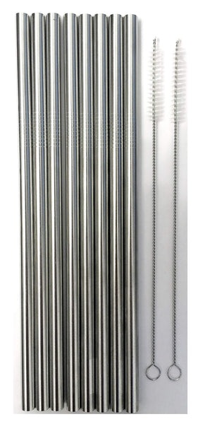 8 Stainless Steel Wide Smoothie Straws - CocoStraw Large Straight Frozen Drink Straw - 8 Pack + 2 Cleaning Brush (8)