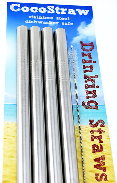 4 SUPER WIDE Stainless Steel 9.5" Long x 1/2" Wide Drink Straw Smoothie Thick Milkshake -CocoStraw Brand
