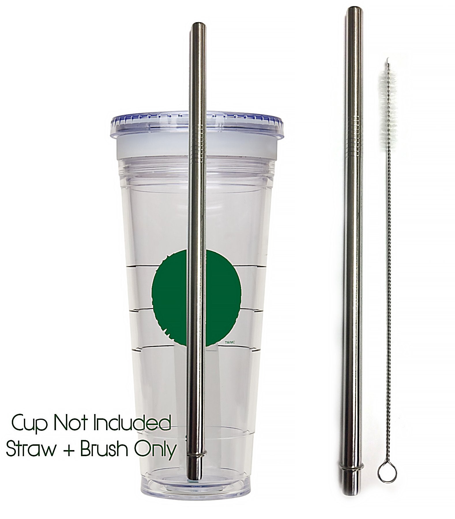 Replacement Straw + Brush For Grande Cup - Stainless Steel + Cleaner GRANDE Frappuccino Blended Cold To-Go Reusable Drink Tumbler