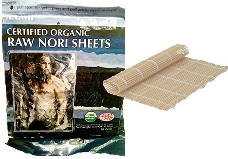 50 Sheets Raw Organic Nori Seaweed Sheets + Bamboo Sushi Roller Tool To Make Vegan Rolls Wraps