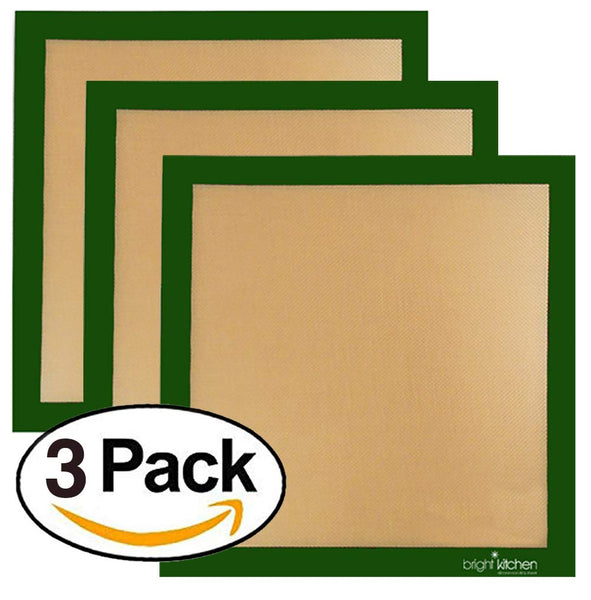Set of 3 - 14" x 14" -Silicone Re-Usable Non-Stick Ultra Premium Dehydrator Sheets Compatible With Excalibur Silpat Tray Liner Flex Fruit Leather Roll Up Jerky Oven Baking Mat