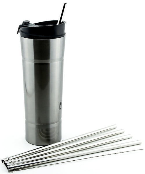 4 Pack Cocostraw for Bubba Hero 20 oz Silver Tumbler PerfectFIT 18/8 Stainless Steel Drinking Straws With Cleaning Brush