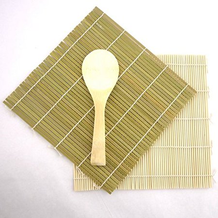 Green/Yellow Bamboo Sushi Kit Rolling Mat With Rice Paddle Set