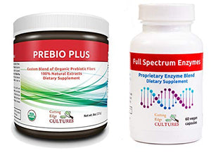 Cutting Edge Cultures Prebio Plus+ Enzymes Capsules Prebiotic Fiber Powder Best Custom Blend of Organic Prebiotic Fibers Dietary Supplement (1 Prebio + 1 Bottle Enzymes)