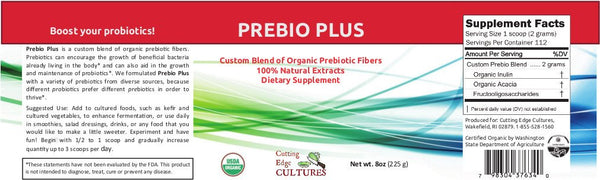 Cutting Edge Cultures Prebio Plus Prebiotic Fiber Powder BEST Custom Blend of Organic Prebiotic Fibers Dietary Supplement 8 oz
