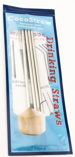 6 Reusable Straws - Stainless Steel Drinking - Set of 6 + 2 Cleaners - Eco Friendly, SAFE, NON-TOXIC non-plastic CocoStraw Brand