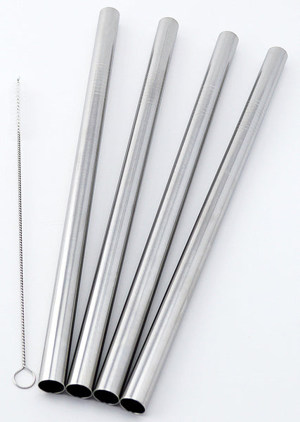 4 Stainless Steel Straws Big Straw Extra Wide 1/2" x 9.5" Long Thick FAT - CocoStraw Brand