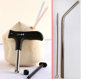 USA CocoDrill Coconut Opener Tool + Stainless Steel Straw Opening Coco Drill
