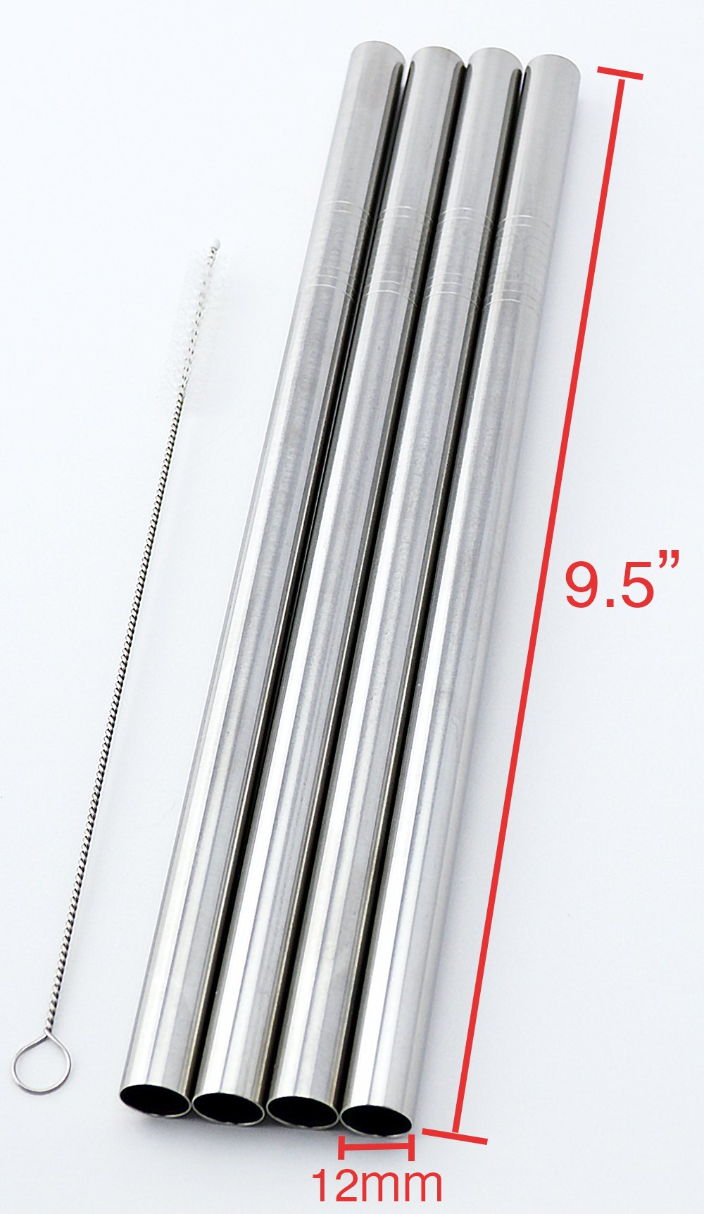 4 Stainless Steel Straws Big Straw Extra Wide 1/2" x 9.5" Long Thick FAT - CocoStraw Brand