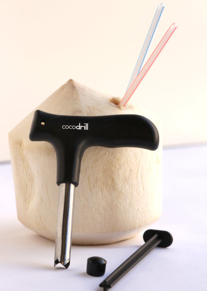 CocoDrill Coconut Opener Tool + 3 Reusable Straws -COMBO PACK - Stainless Steel Drinking Straw + Cleaner - Eco Friendly, SAFE, NON-TOXIC