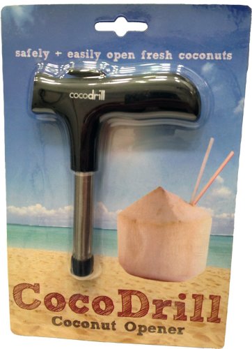 CocoDrill Young Coconut Opening Tool -(Punch Tap) Knife Opener for Raw Coco Water Juice - Makes Straw Hole! (Fresh, Thai, Hawaii)
