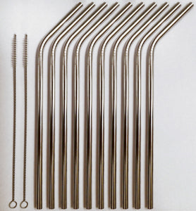 10 Stainless Steel Drinking Straws + 2 Cleaner Brushes USA SELLER Reusable metal