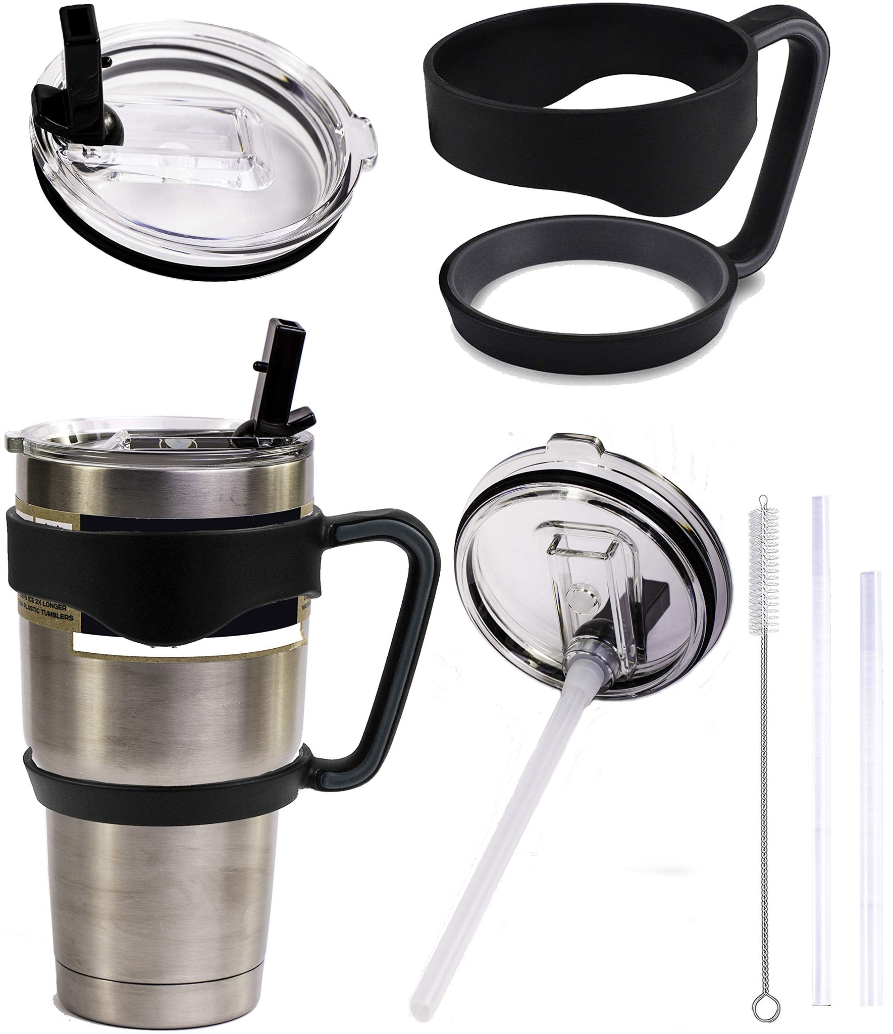 Travel Mug Sip Straw Lid + Handle 30 oz Flip Suction Replacement Top Cap Vacuum Insulated Tumbler Rambler Suck Sippy Mouth Straw Spill Bottle Compatible With Yeti Ozark Polar Sic Rocky CocoStraw
