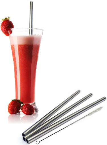 4 Stainless Steel Wide Smoothie Straws - CocoStraw Large Straight Frozen Drink Straw - 4 Pack + Cleaning Brush (4)
