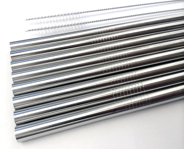 8 Stainless Steel Wide Smoothie Straws - CocoStraw Large Straight Frozen Drink Straw plus Cleaning Brush (8)