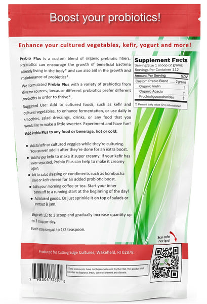 Cutting Edge Cultures Prebio Plus Prebiotic Fiber Powder BEST Custom Blend of Organic Prebiotic Fibers Dietary Supplement 8 oz (Prebio Plus 8oz + Vegetable Starter 4 grams)