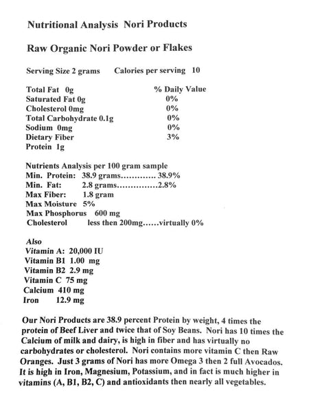 RawNori Organic Raw Nori Flakes Vegan 2 oz / 56.6 g Non-GMO, Dried Sushi Seaweed