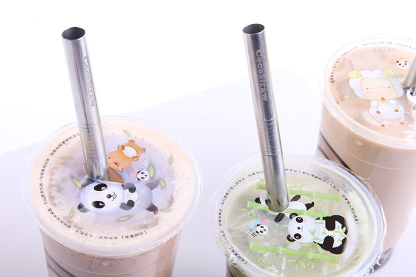 2 POINT END BOBA Straw Stainless Steel Extra Wide 1/2" x 9.5" Long Tapioca Pearl Bubble Tea Thick FAT - CocoStraw Brand (2 Point End Boba)