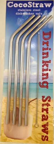 4 Stainless Steel Drinking Straws + Cleaning Brush + Citrus Peeler Washable, SAFE, NON-TOXIC CocoStraw Brand Straw