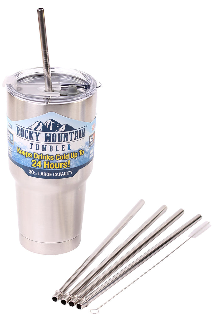 Replacement Lid for Ozark Trail 30 oz + 4 Stainless Steel Straws CocoStraw Vacuum Yeti RTIC Tumbler Rambler Drinking Cup
