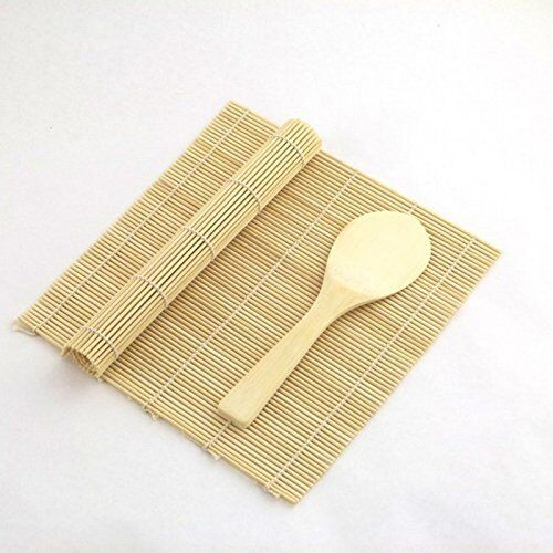 Yellow/Yellow Bamboo Sushi Rolling Kit Mat With Rice Paddle Set