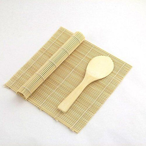 Yellow/Yellow Bamboo Sushi Rolling Kit Mat With Rice Paddle Set