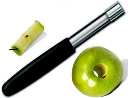 Apple Corer Lever Tool + Pear Pepper Poker Pusher by BRIGHT KITCHEN Stainless Steel Pear Fruit Seed Remover Cherry Red Grip with Serrated Blade