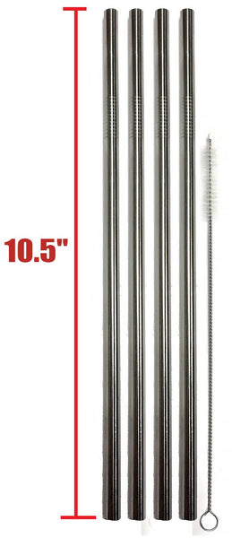 EXTRA LONG Stainless Steel Drinking Straws 10.5" Length 4 Qty - Wide Straight