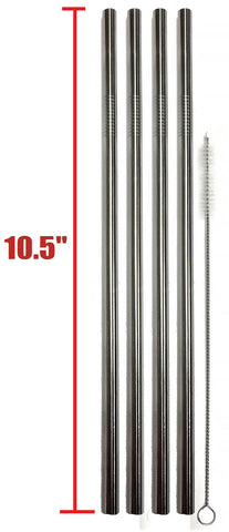 EXTRA LONG Stainless Steel Drinking Straws 10.5" Length 4 Qty - Wide Straight